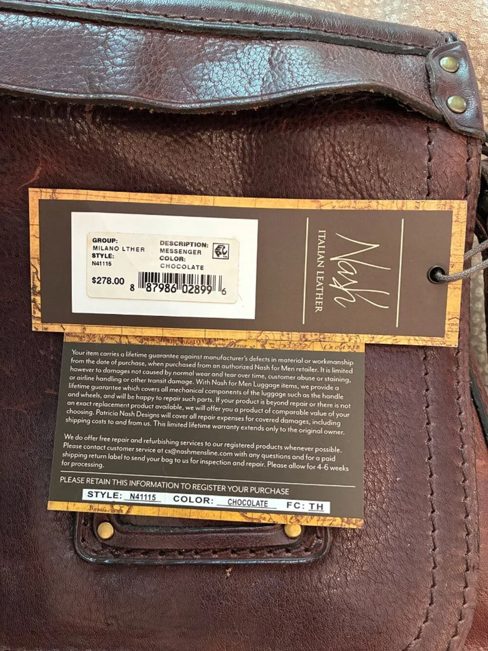 Patrica Nash, Nash for Men, Messenger Bag with tags, Italian Leather (reg $278)